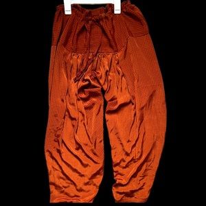 Vintage Bohemian Terracotta Unique Silky Satin Wide Leg Baggy Tie Waist Pants XL